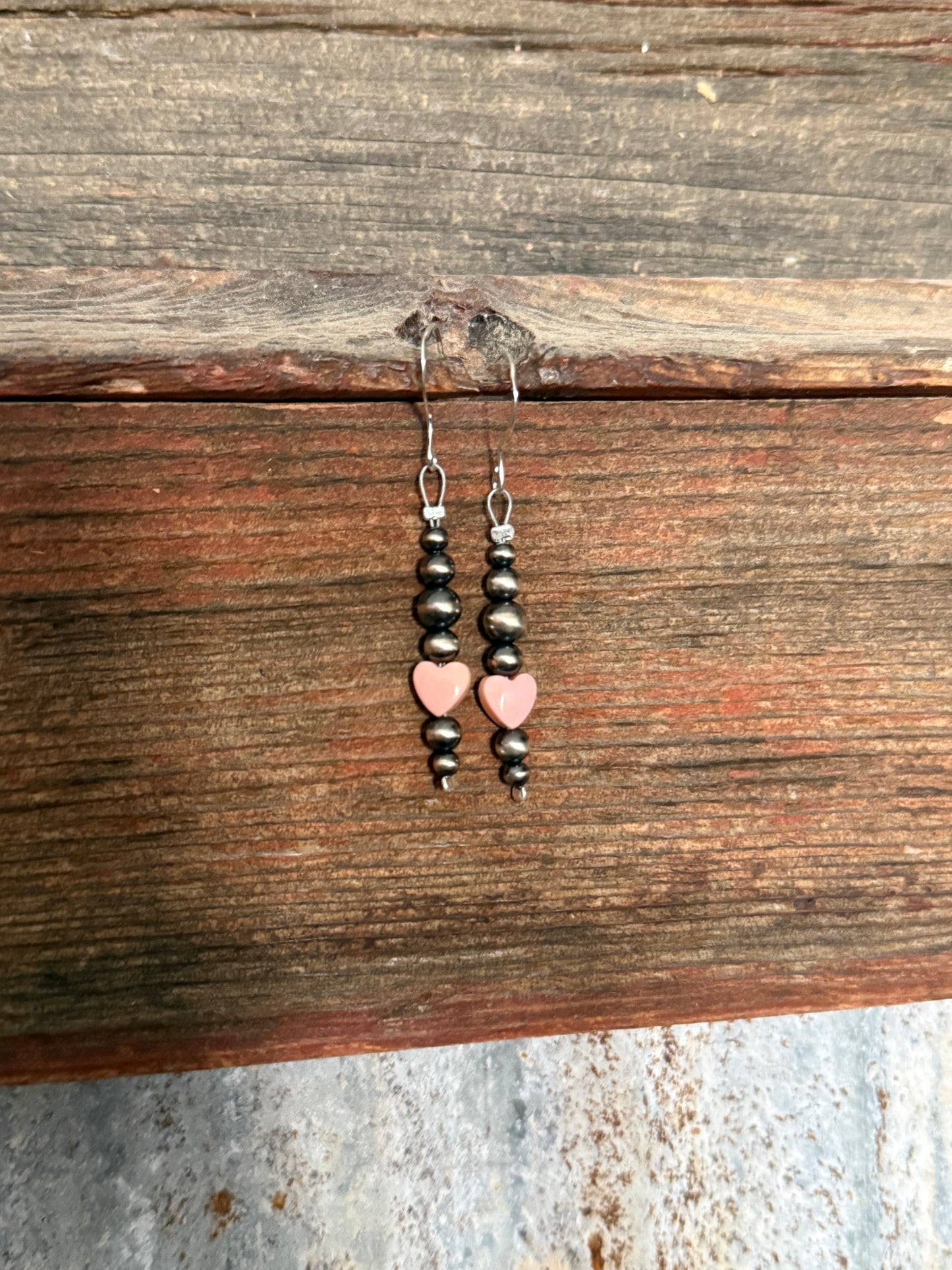 “The Hallie” Pink Conch Heart & Sterling Silver Pearl Dangle Earrings