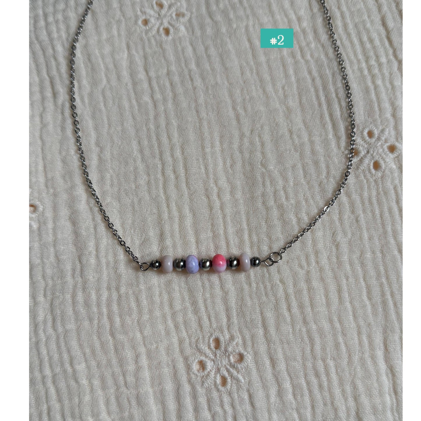 Sterling Silver Pearl & Opal Bead Bar Necklace "The Logan"
