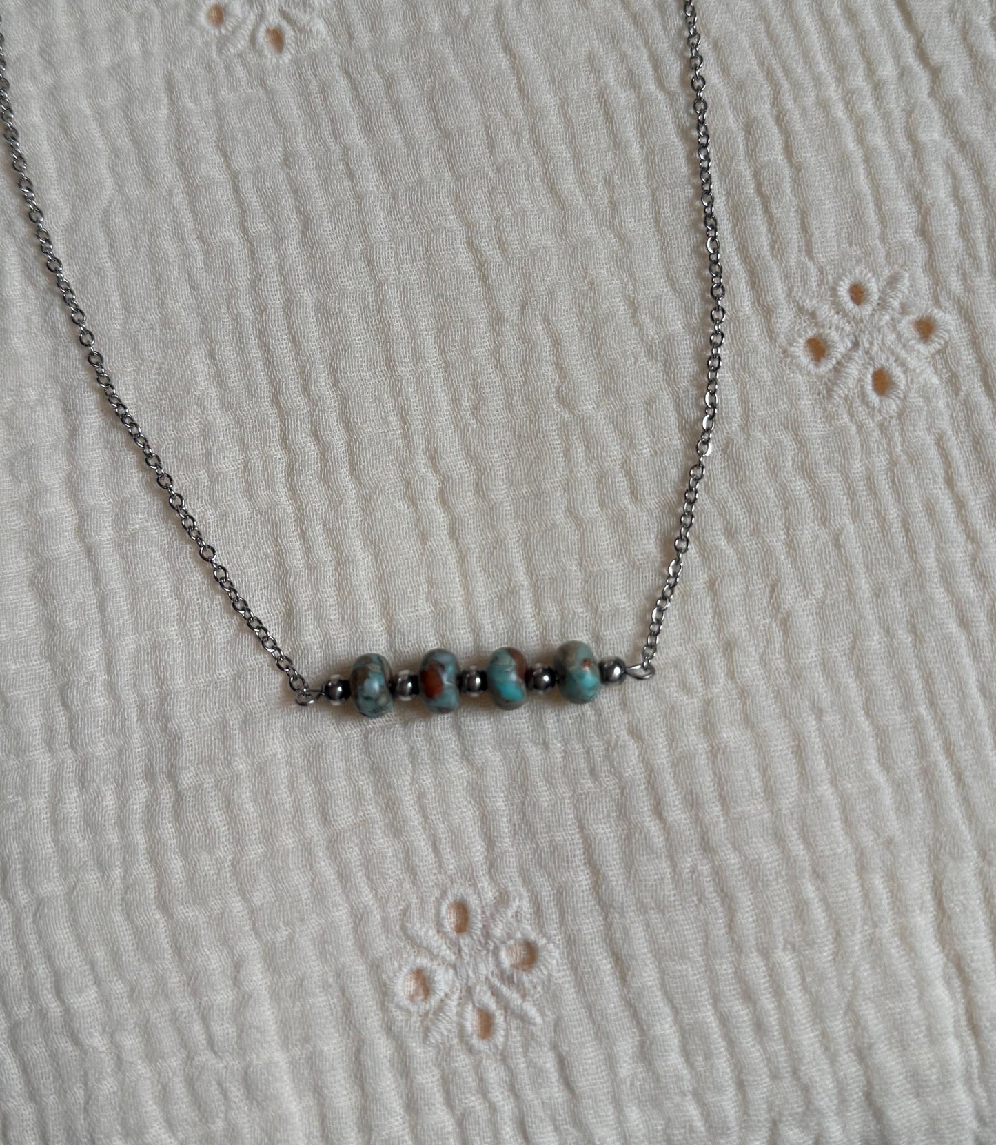 Sterling Silver Pearl & Stone Bead Bar Necklace ''The Emma''