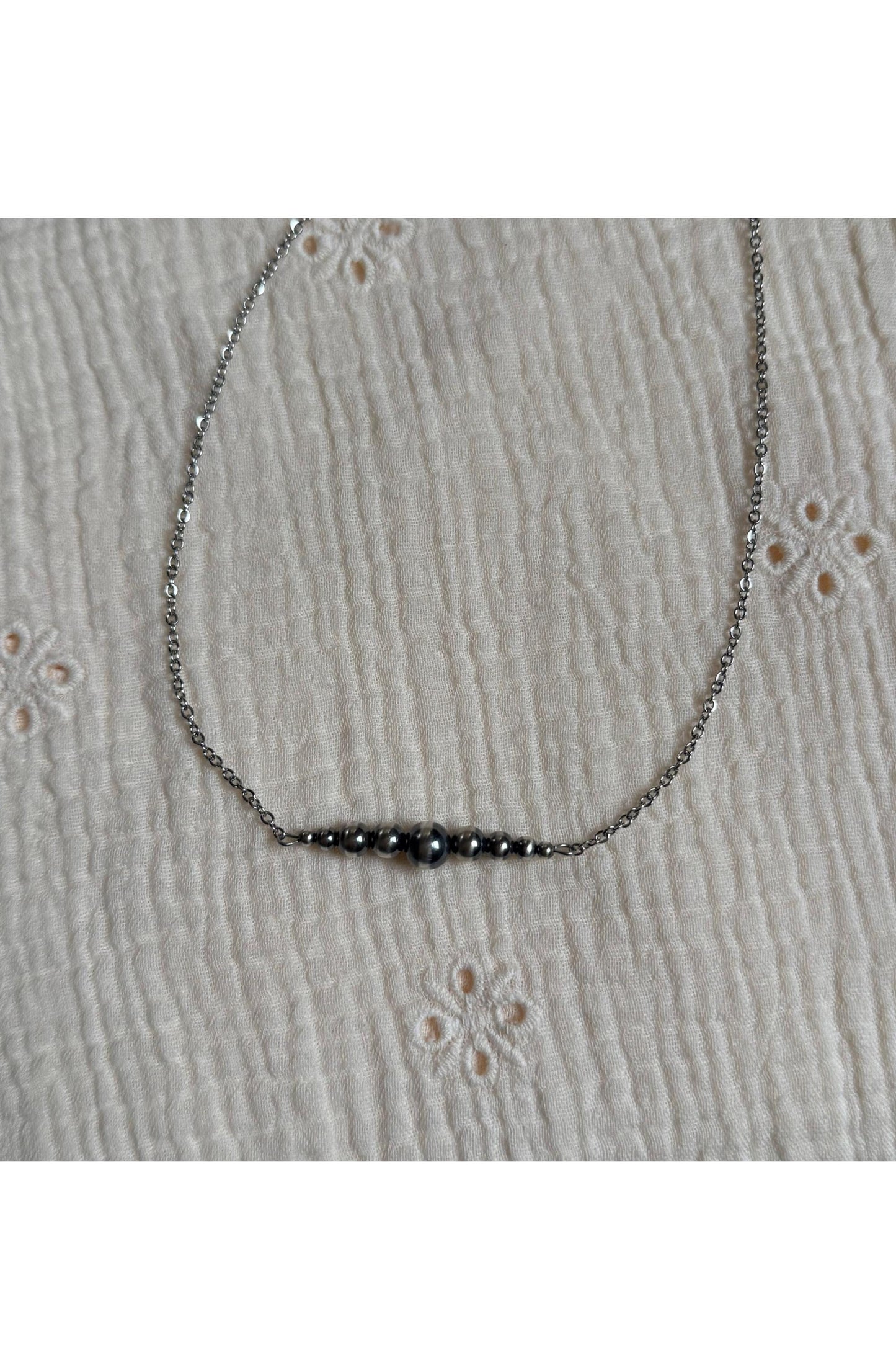 Sterling Silver Pearl & Stone Bead Bar Necklace ''The Lucas''