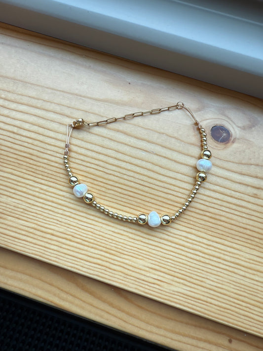 Dainty Beaded Gold Bracelet, freshwater pearls: Gold Filled "The Blondie"