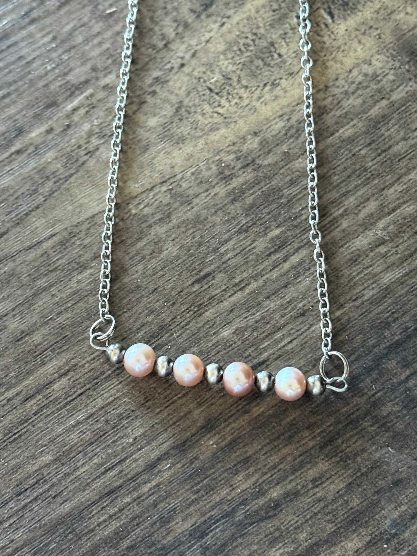 “The Lori” Pink Pearl & Sterling Silver Pearl Bar Necklace