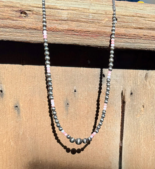 “The Julie” Pink Conch & Sterling Silver Pearl Necklace