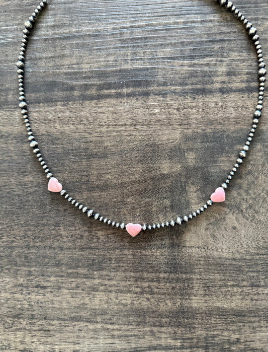 “The Charlotte” Pink Conch Heart & Sterling Silver Pearl Necklace