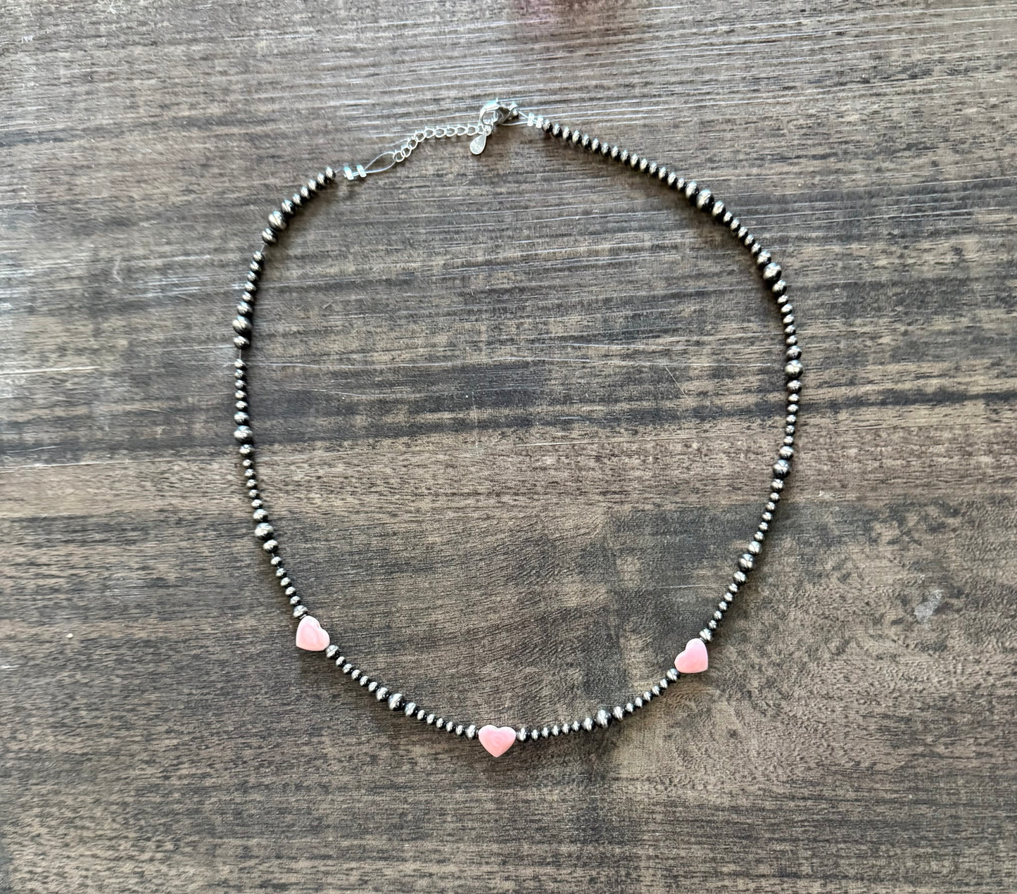 “The Charlotte” Pink Conch Heart & Sterling Silver Pearl Necklace
