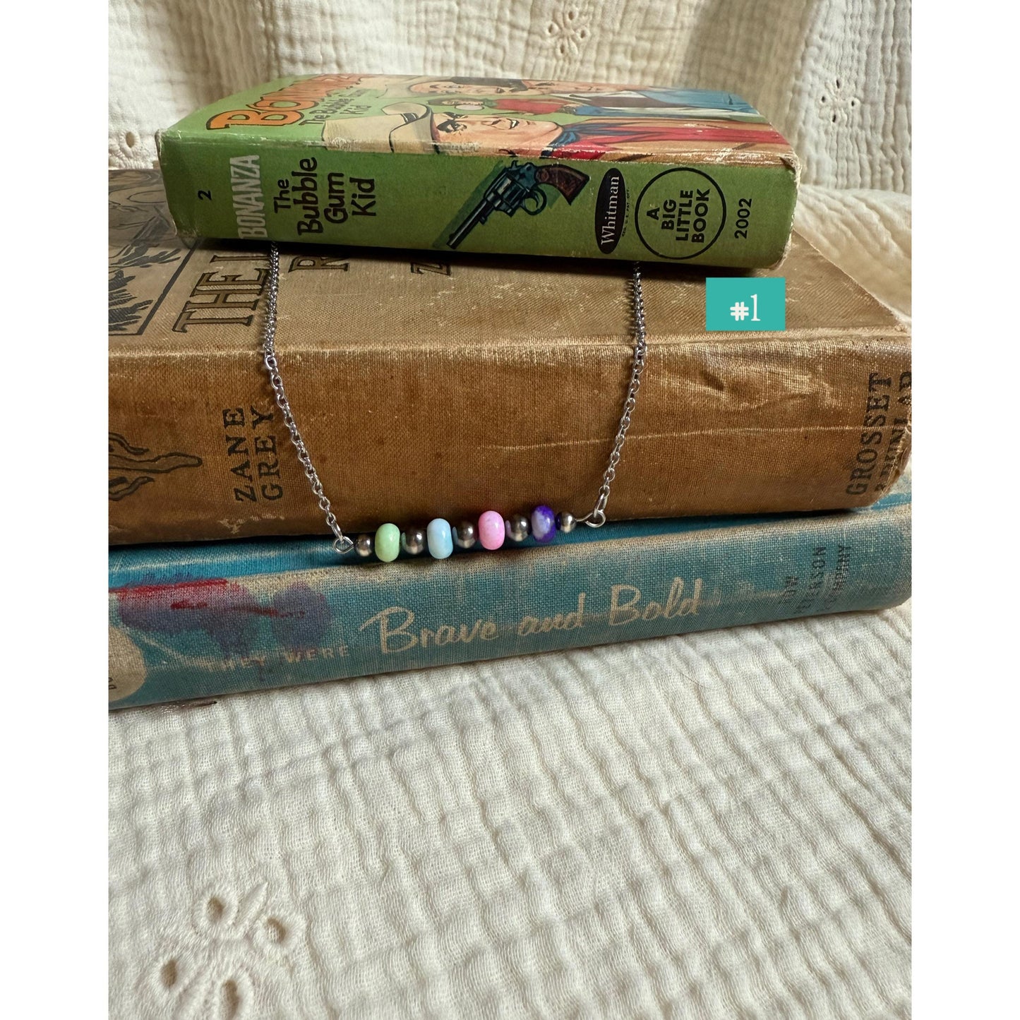 Sterling Silver Pearl & Opal Bead Bar Necklace "The Logan"