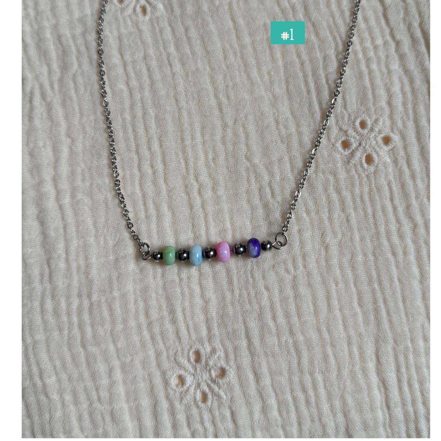 Sterling Silver Pearl & Opal Bead Bar Necklace "The Logan"