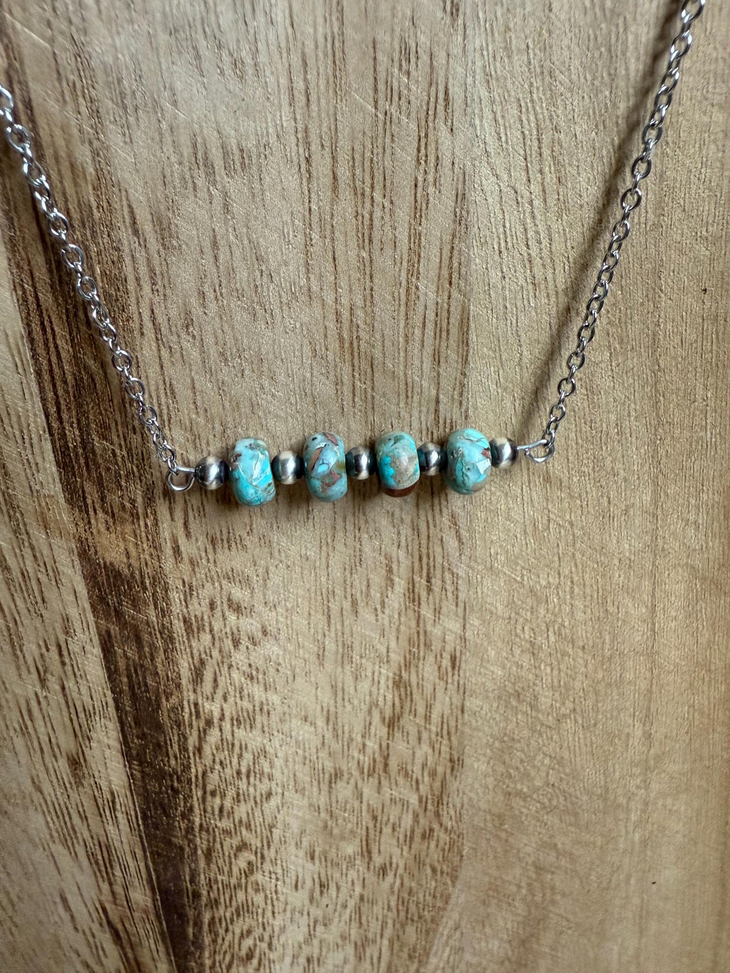 Sterling Silver Pearl & Stone Bead Bar Necklace ''The Emma''