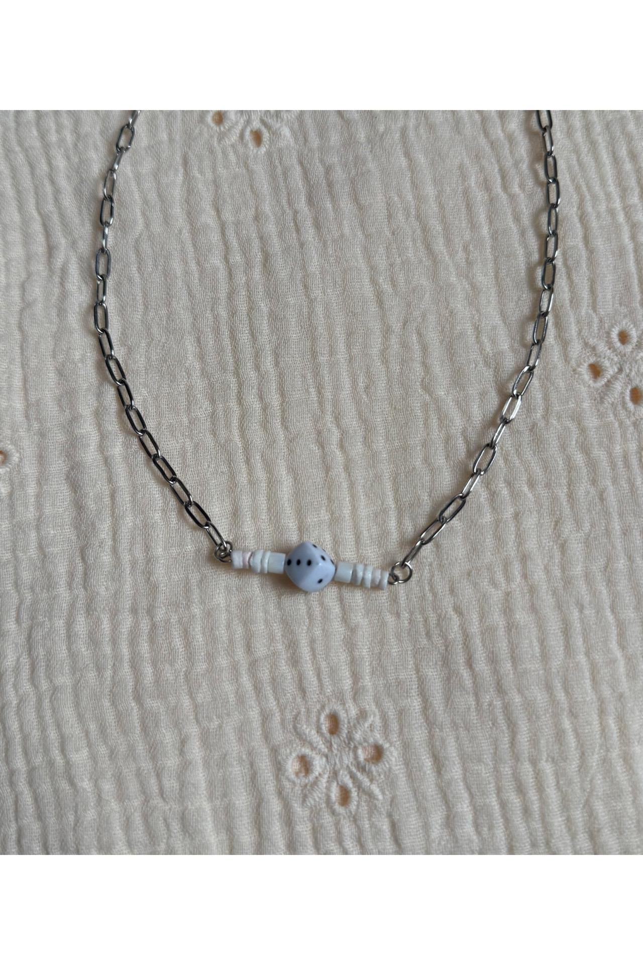 Dice & Stone Bead Bar Necklace "The Zach"