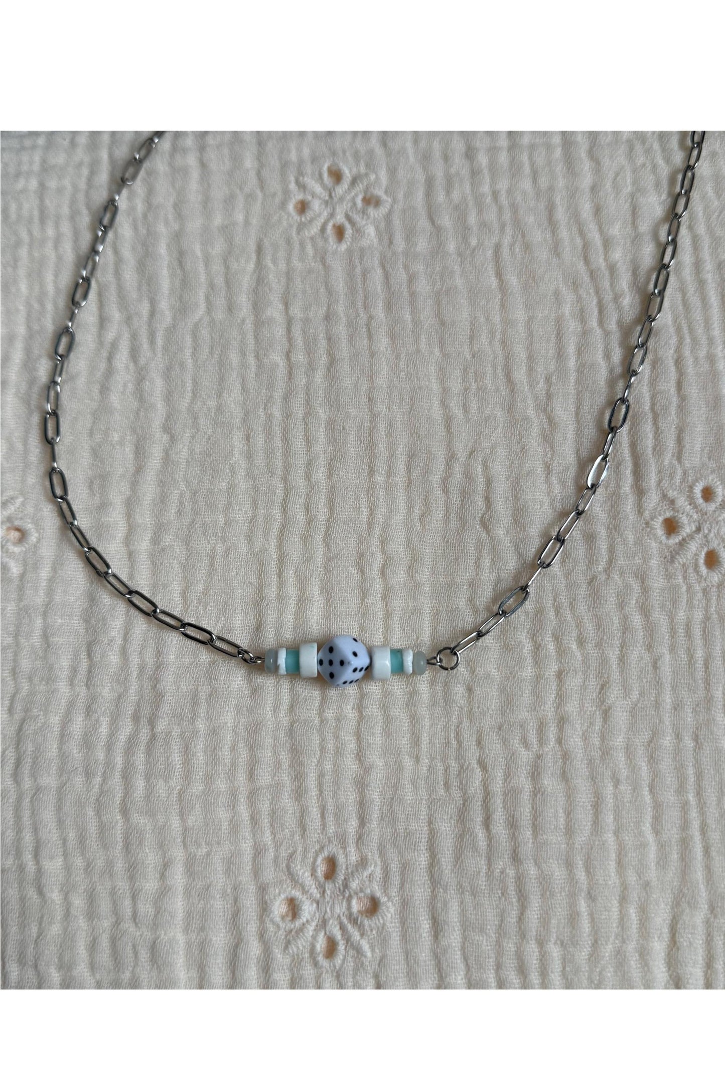 Dice & Stone Bead Bar Necklace "The Zach"