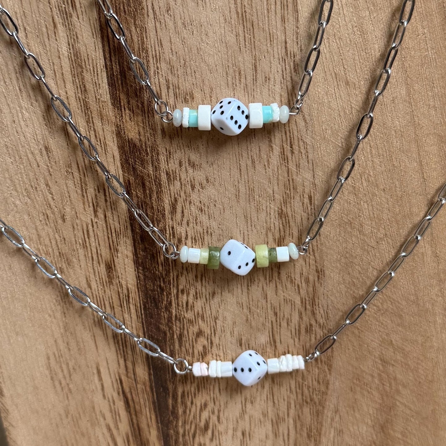 Dice & Stone Bead Bar Necklace "The Zach"