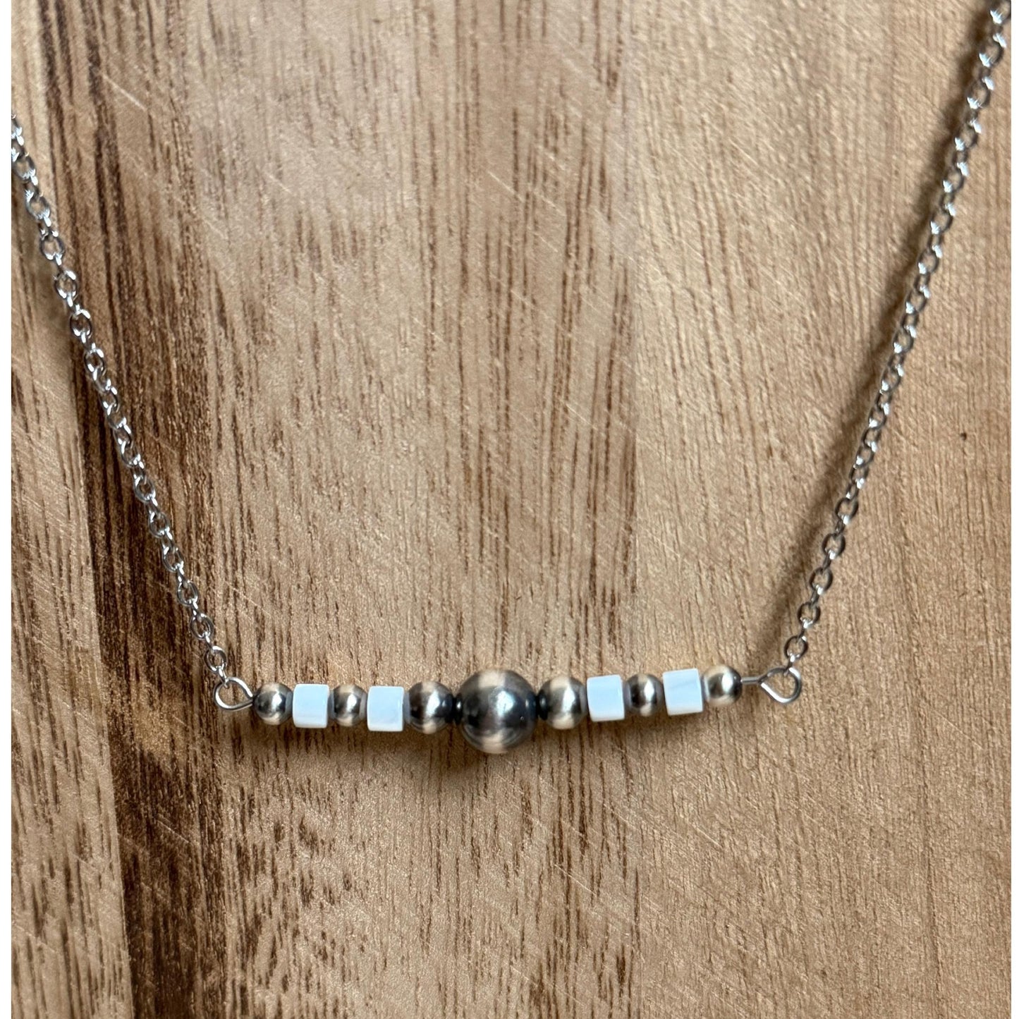 Sterling Silver Pearl & Shell Bar Necklace "The Colton"