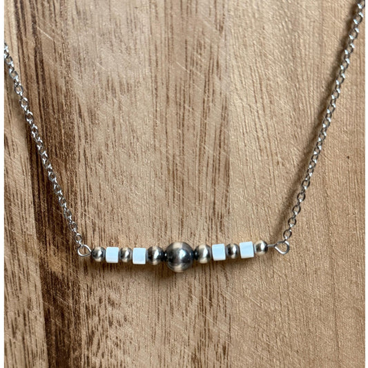 Sterling Silver Pearl & Shell Bar Necklace "The Colton"