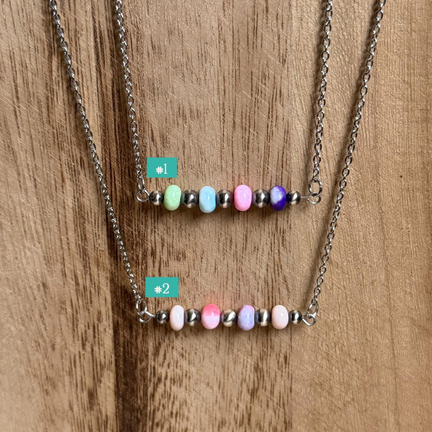 Sterling Silver Pearl & Opal Bead Bar Necklace "The Logan"