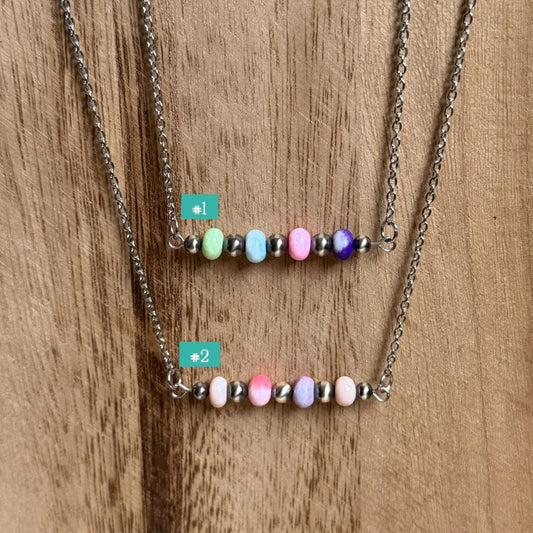 Sterling Silver Pearl & Opal Bead Bar Necklace "The Logan"