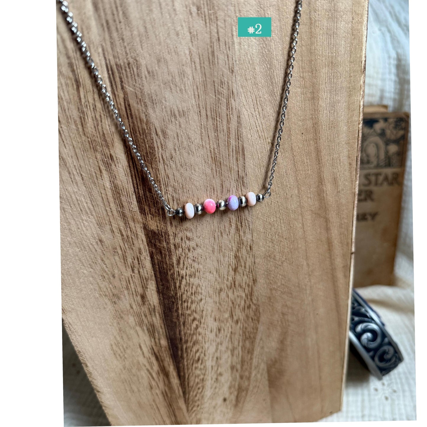 Sterling Silver Pearl & Opal Bead Bar Necklace "The Logan"