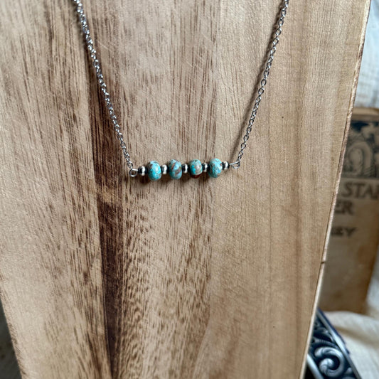 Sterling Silver Pearl & Stone Bead Bar Necklace ''The Emma''