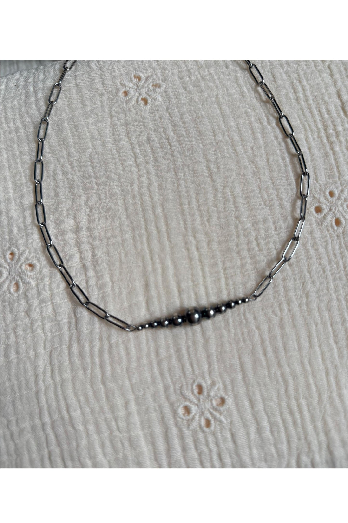 Sterling Silver Pearl & Stone Bead Bar Necklace ''The Lucas''