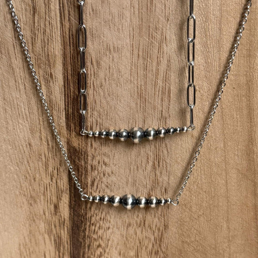 Sterling Silver Pearl & Stone Bead Bar Necklace ''The Lucas''