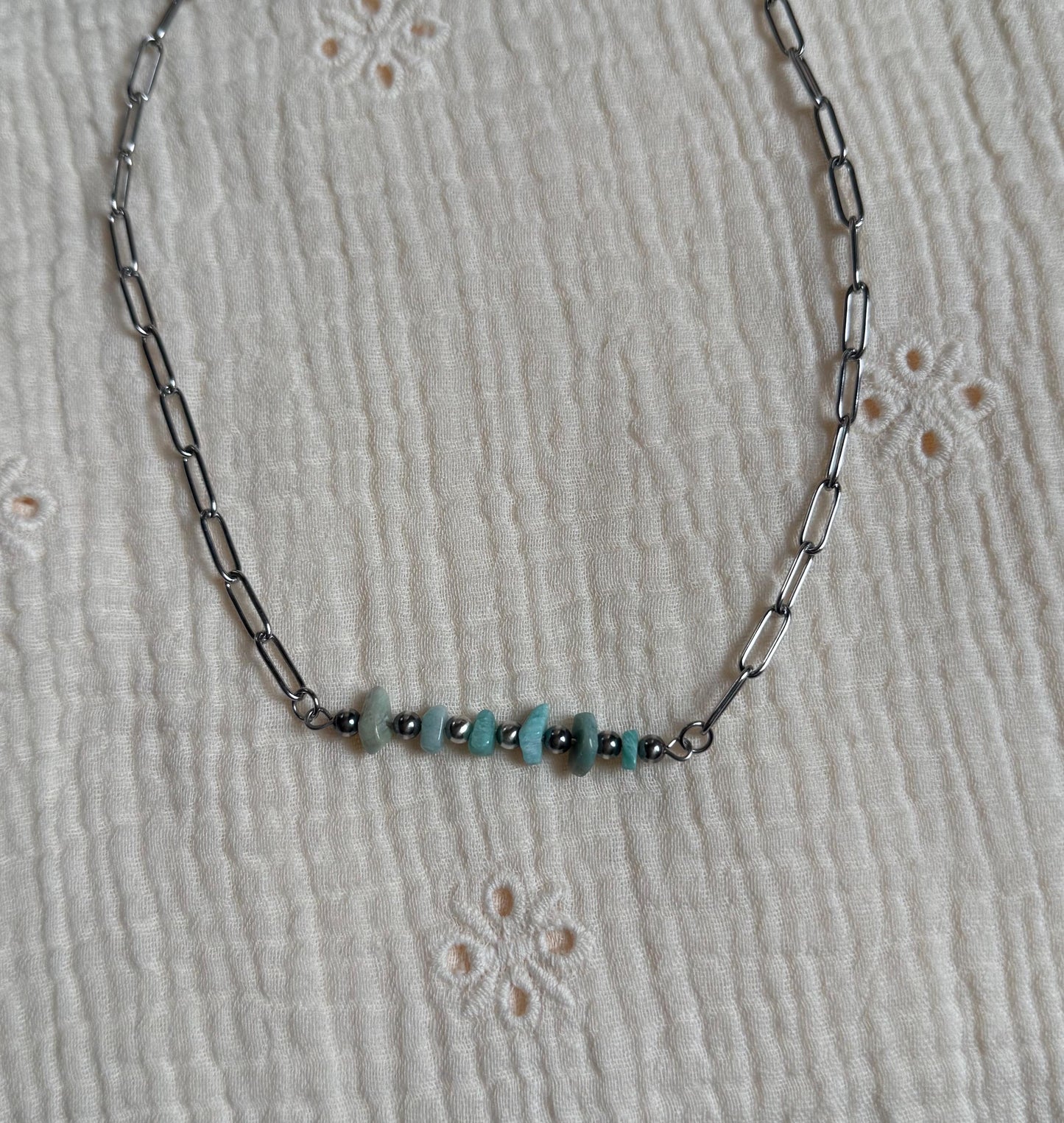 Sterling Silver Pearl & Rock Chip Bar Necklace "The Cody"