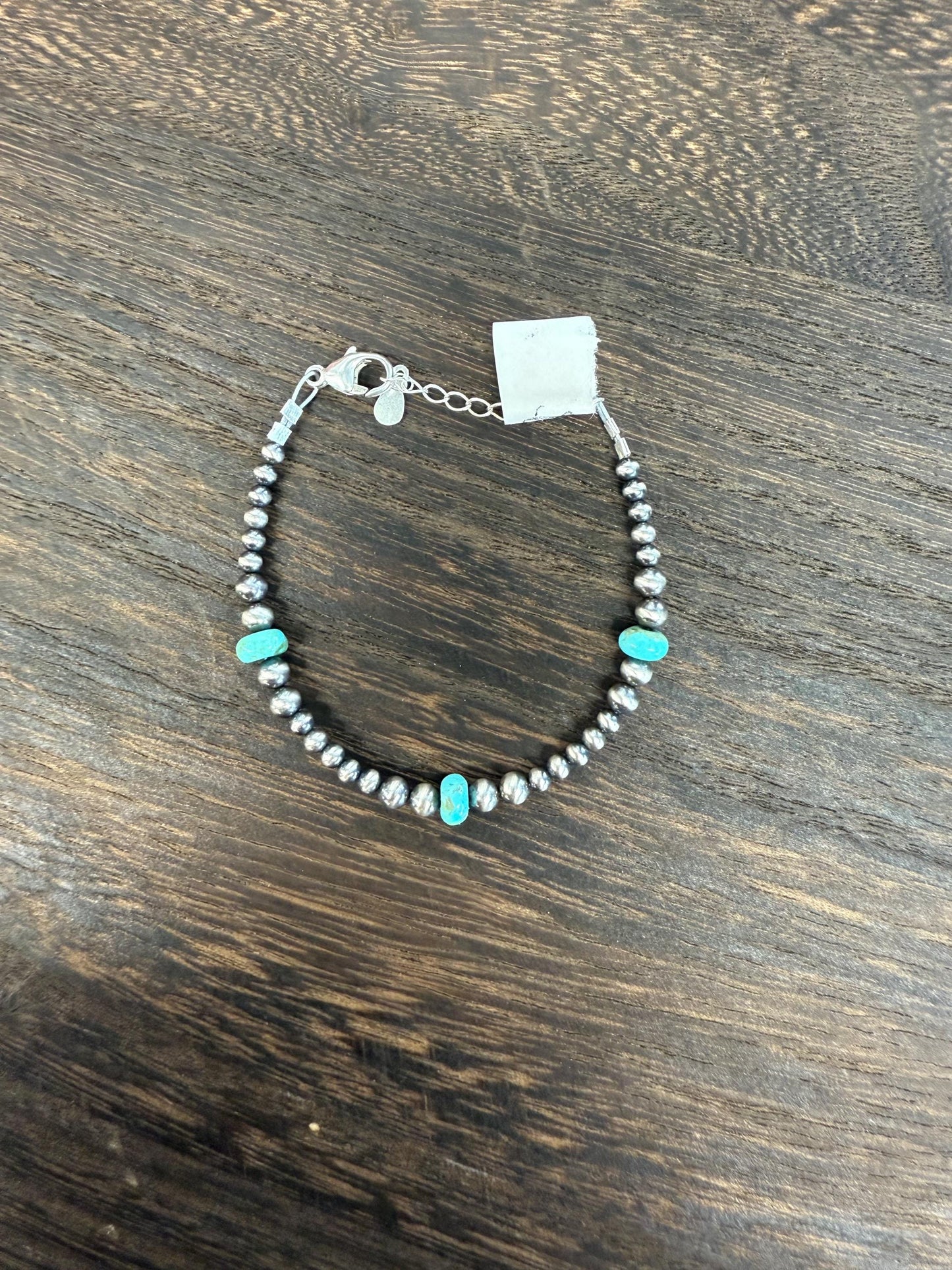 Sterling Silver Pearl and Kingman Turquoise Bracelet “The Leighton”