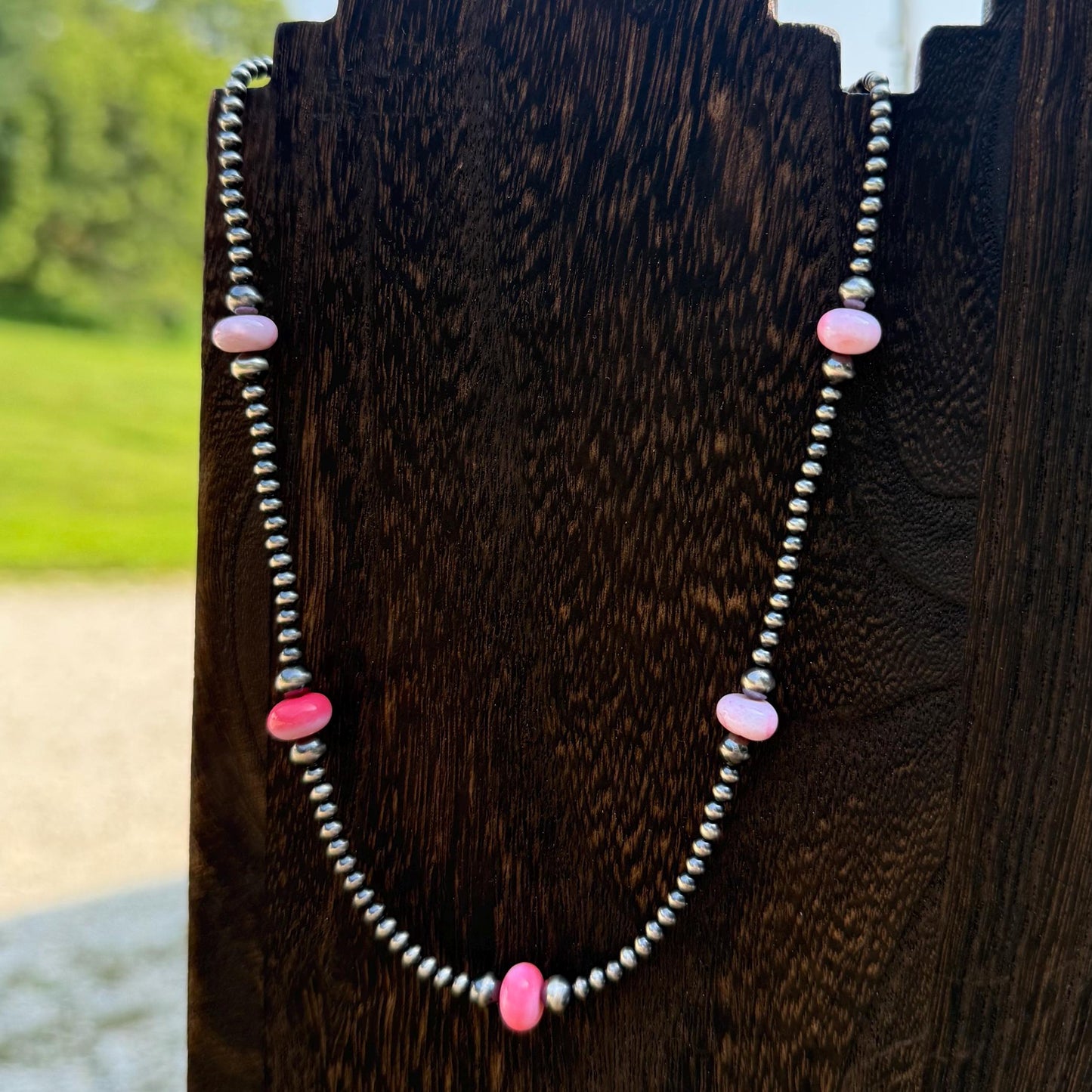 Sterling Silver Pearl and Pink Opal Necklace “The Audrey”