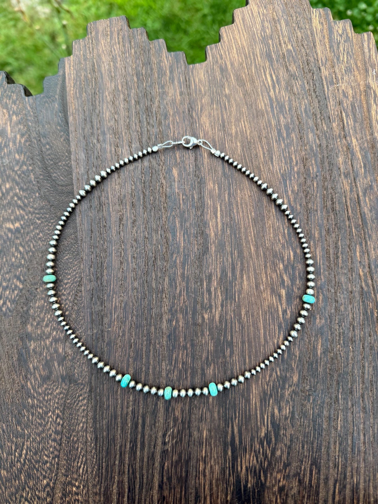 Sterling Silver Pearl and Kingman Turquoise Necklace “The Cora”