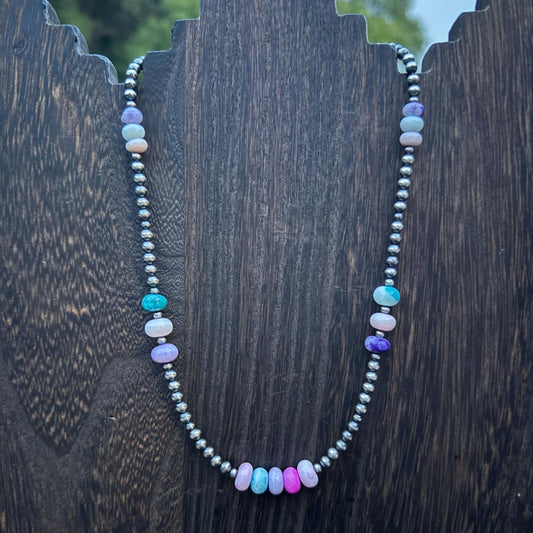 Sterling Silver Pearls and Opal Necklace “The Lydya”