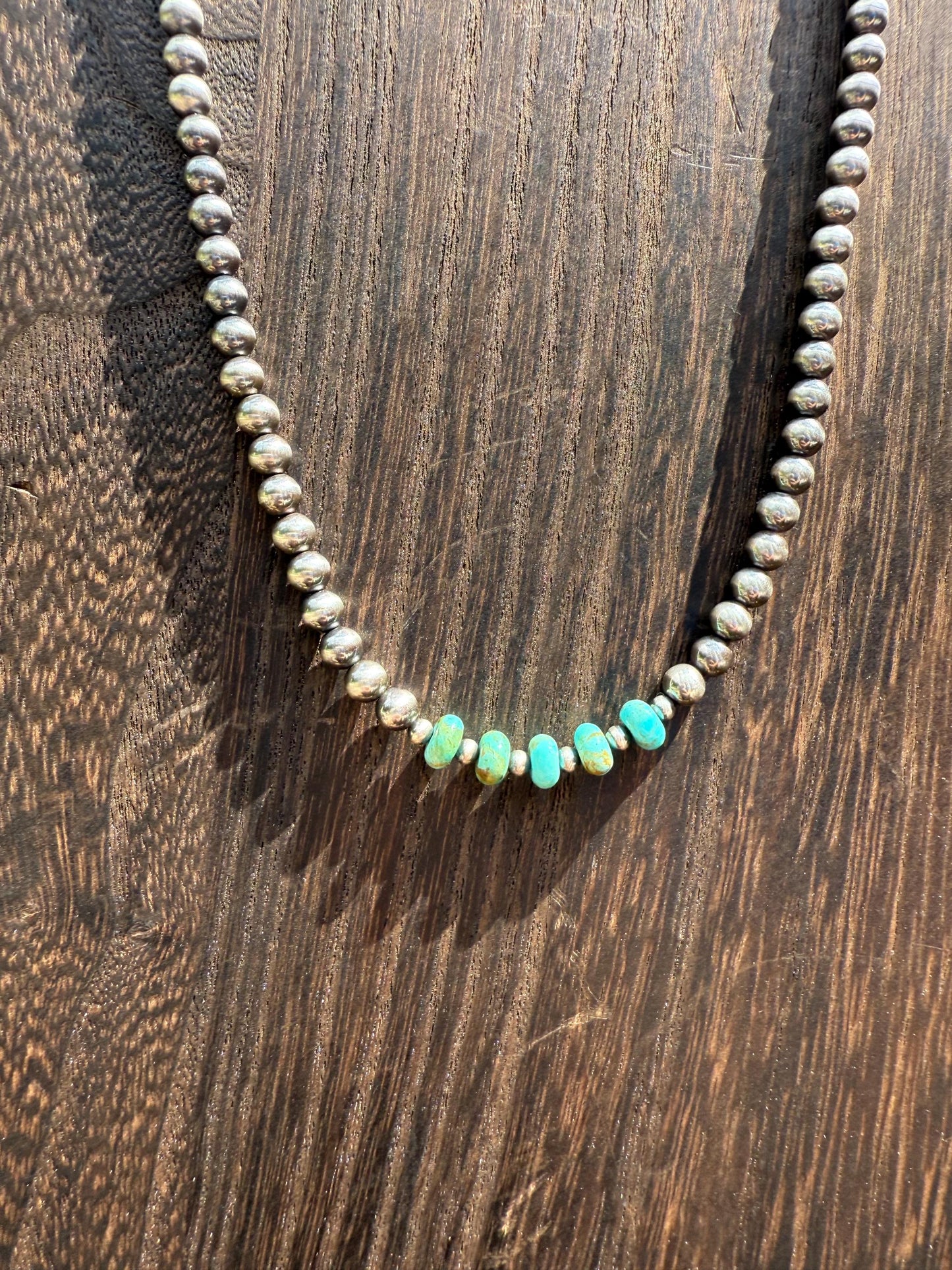 Sterling Silver Pearl and Kingman Turquoise Necklace “The Taylor”