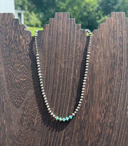 Sterling Silver Pearl and Kingman Turquoise Necklace “The Taylor”