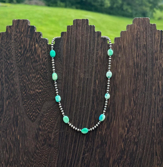 Sterling Silver Pearl and Green Opal Necklace “The Kari”