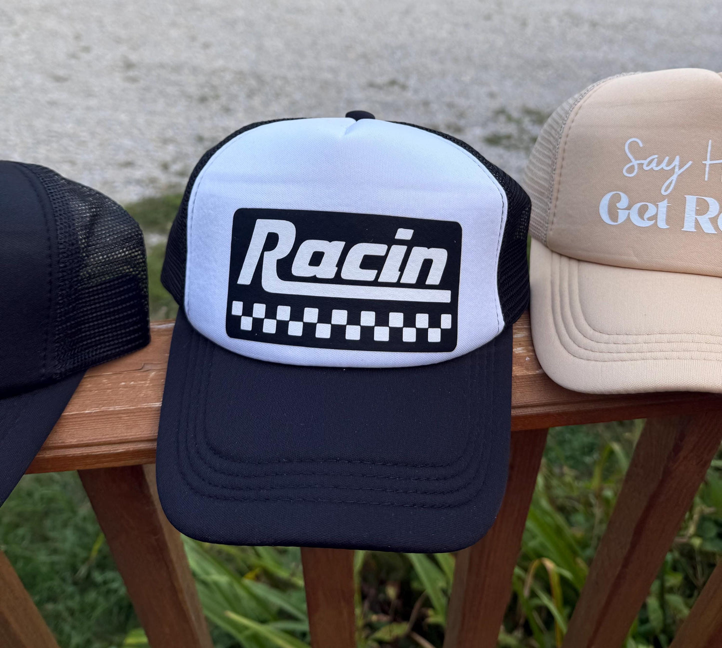 Trucker Hat: Raisin Hell, Racin, Say Howdy Get Rowdy