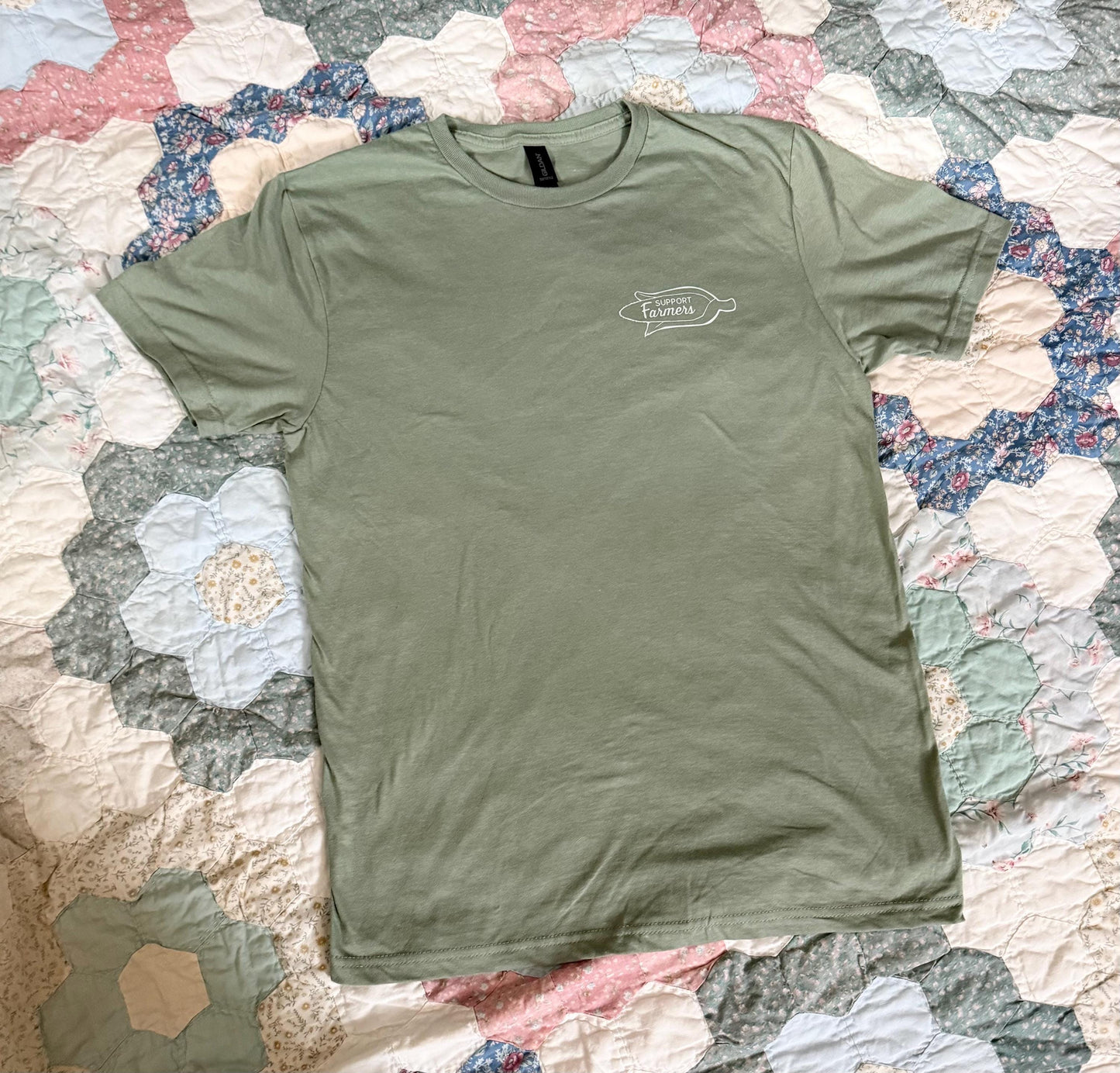 Support Farmers T-Shirt: Soft Style Tee - Sage Green, Heather Purple