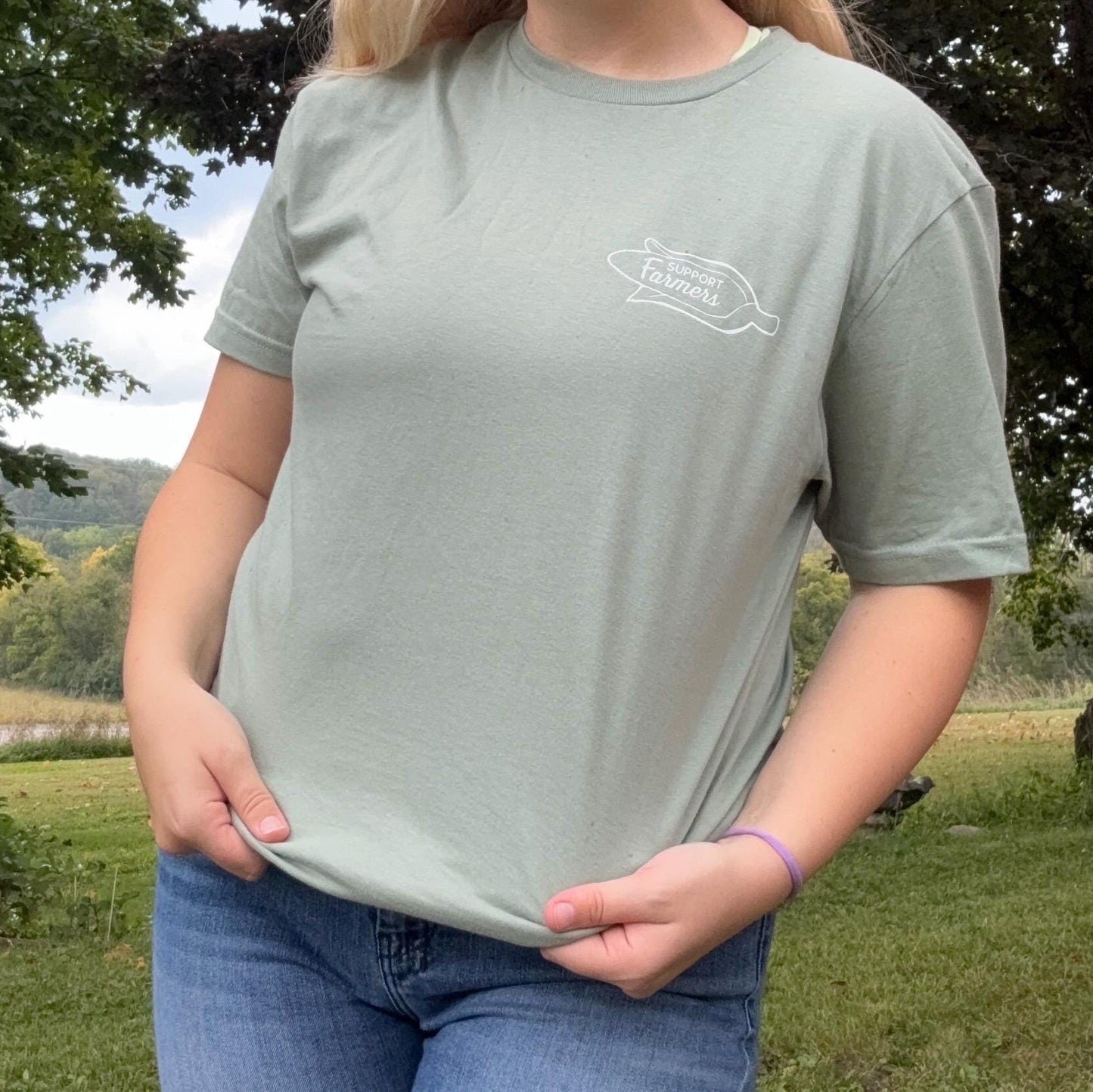 Support Farmers T-Shirt: Soft Style Tee - Sage Green, Heather Purple