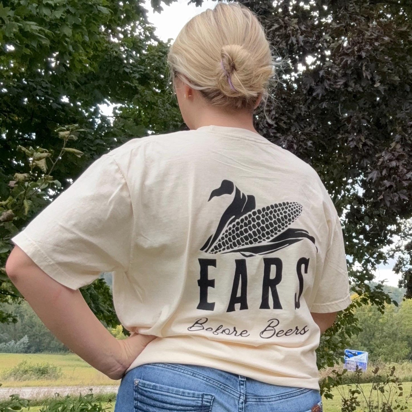 Ears Before Beers T-Shirt: Cream Ivory Cotton Harvest Shirt